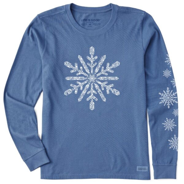 Women's Contrast Snowflake Long Sleeve Crusher Tee - Image 4
